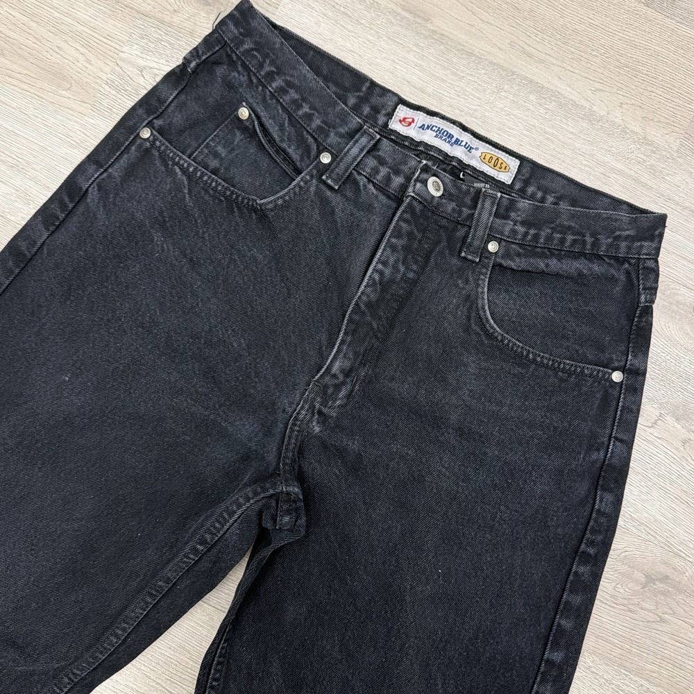 Anchor Blue Loose Black Jeans Mens 33x32 Y2K Baggy Skater Denim Made in Mexico